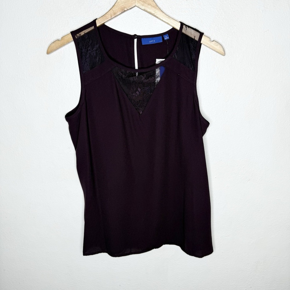 New Apt 9 Plum Satin Tank Top‎ Lace Details Womens Medium